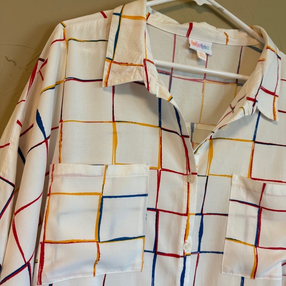 LLR Vibrant 80s Retro Grid Button Up | 3XL Oversized Funky Artsy Aesthetic Top - Picture 9 of 15